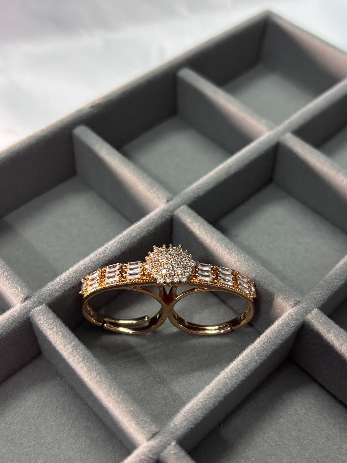 Rose Gold Crystal Double Finger Ring for Women