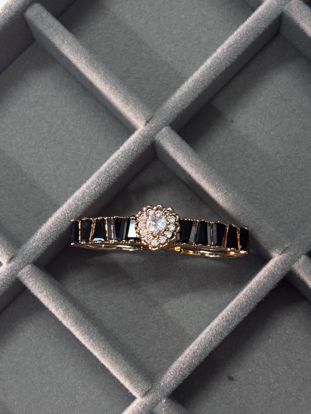 Black & Rose Gold Crystal Double Finger Ring for Women |