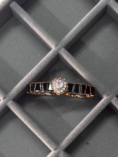 Black & Rose Gold Crystal Double Finger Ring for Women |