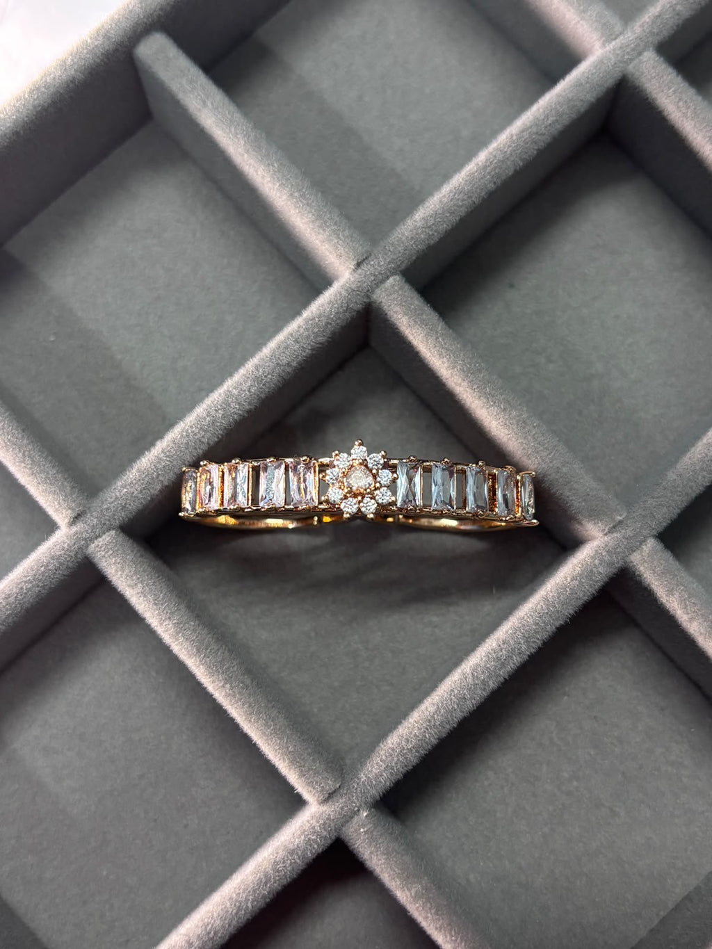 Rose Gold Crystal Double Finger Ring for Women