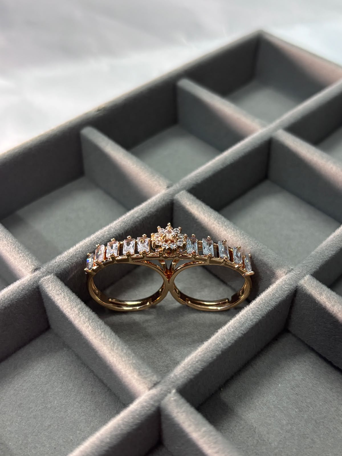 Rose Gold Crystal Double Finger Ring for Women