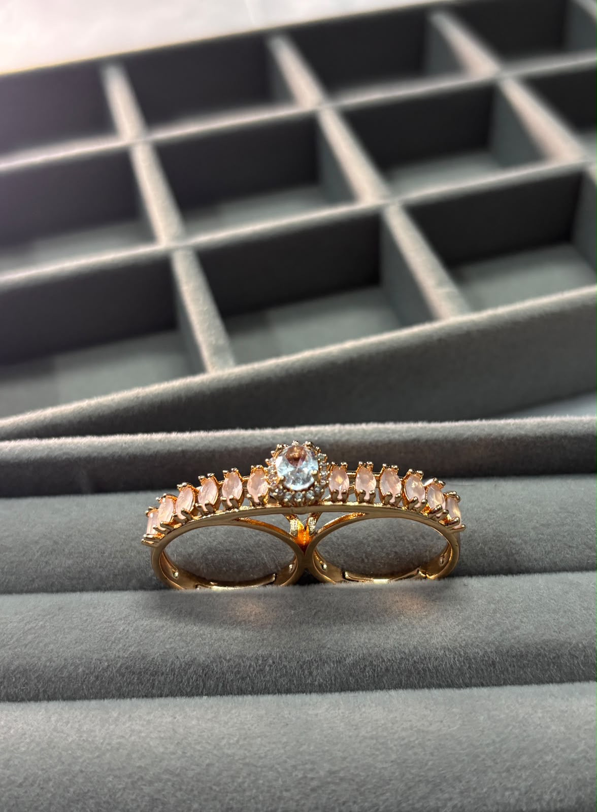 Rose Gold Crystal Double Finger Ring for Women
