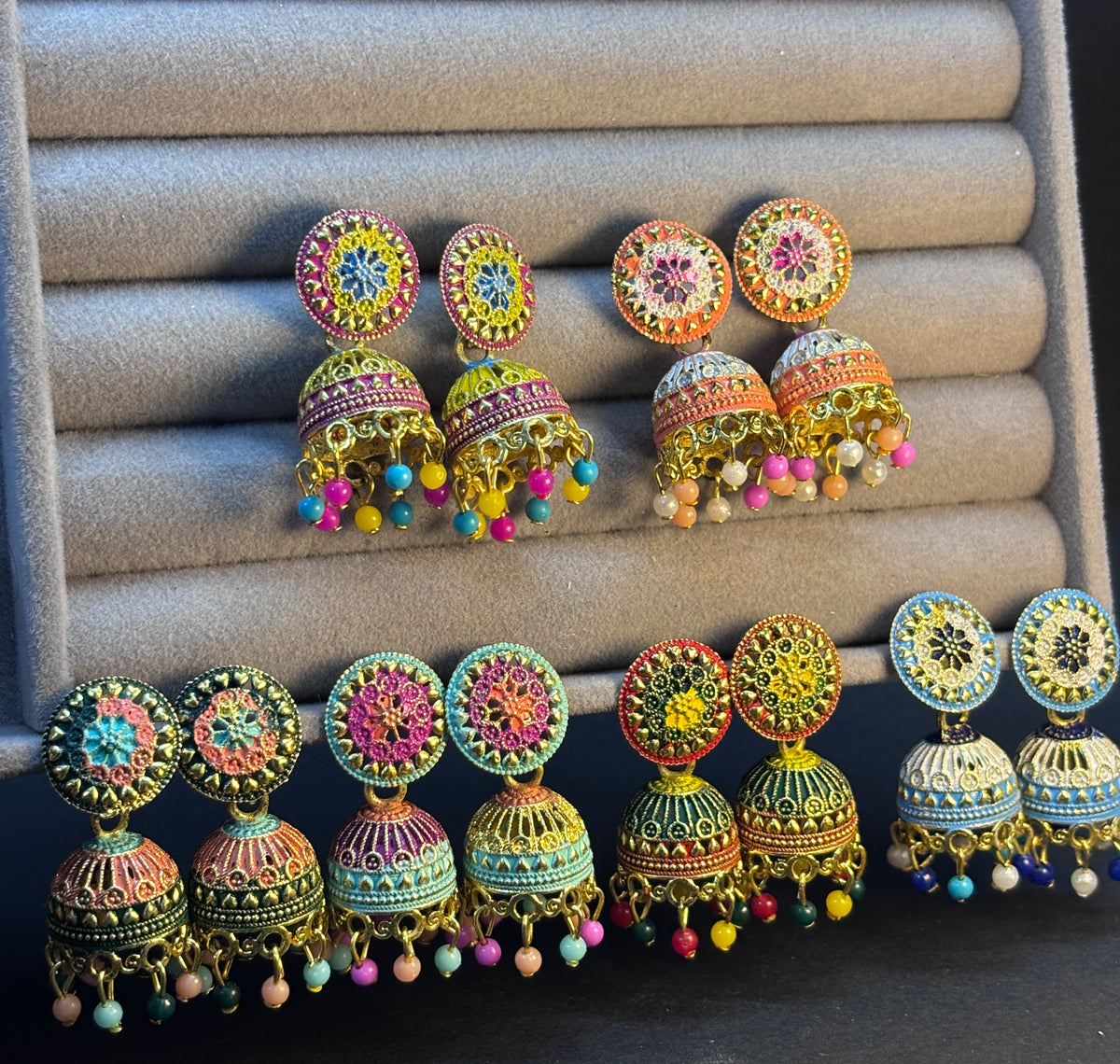 Royal Multicolor Meenakari Jhumka Earrings (Pack of 6)