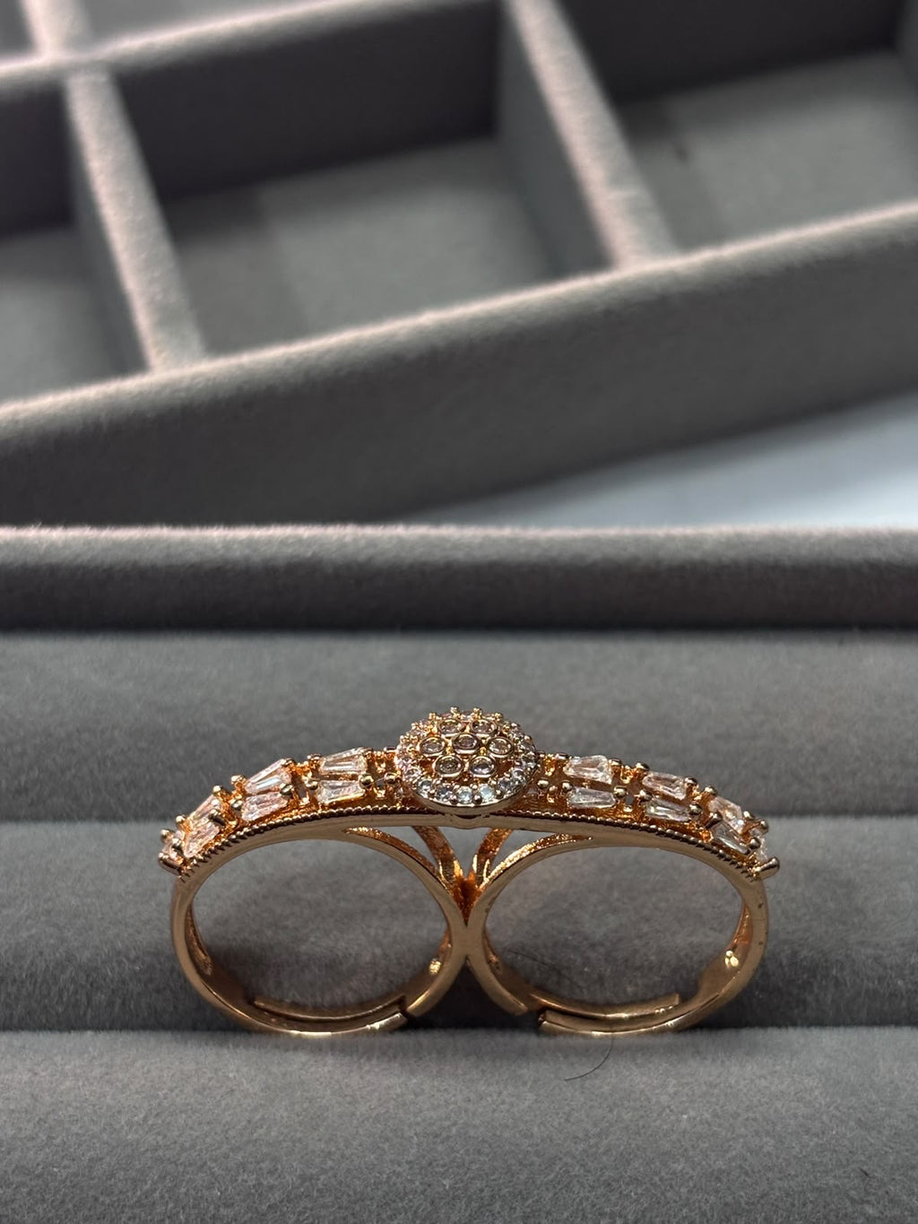 Elegant Rose Gold Crystal Double Finger Ring