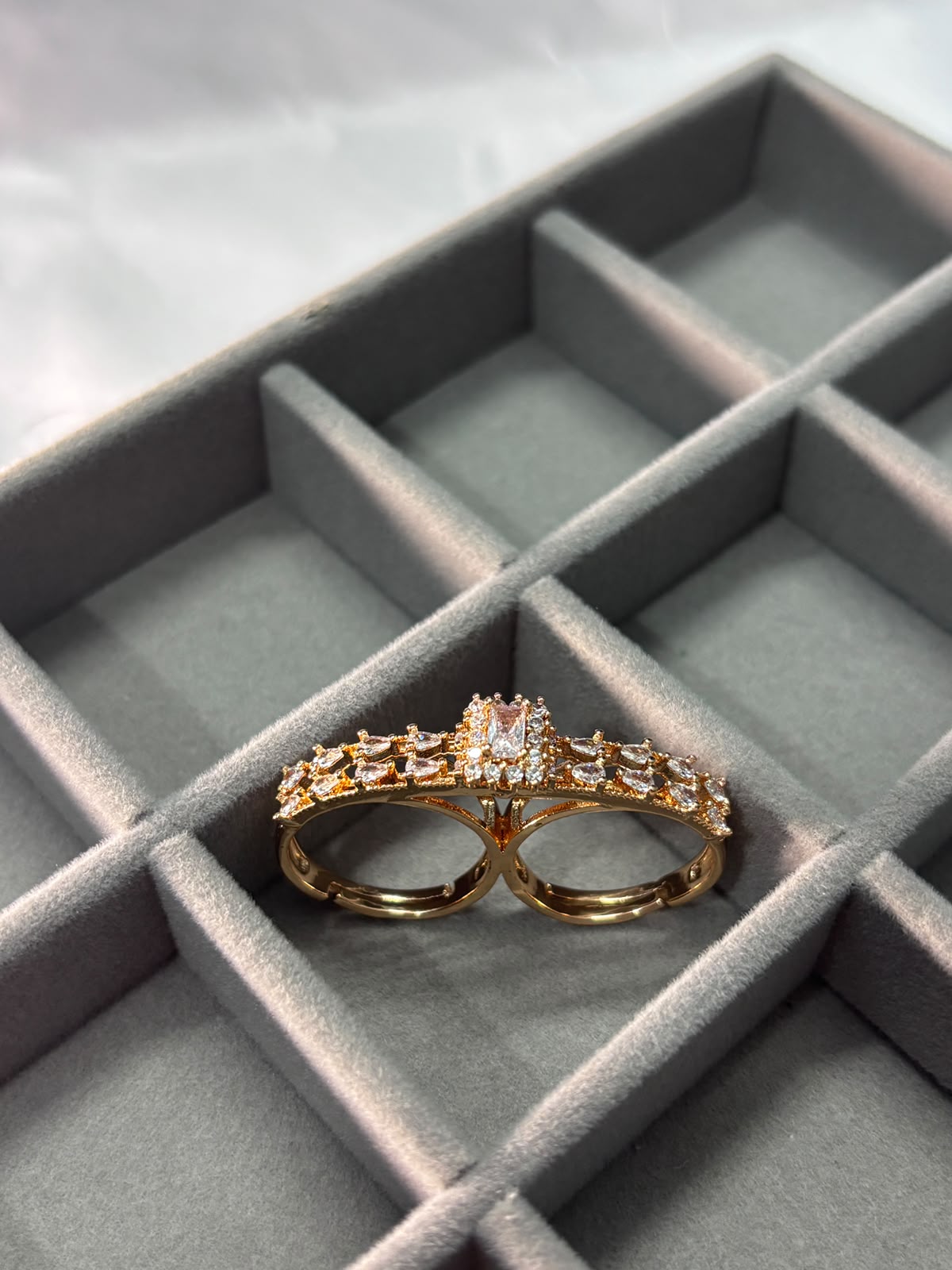 Rose Gold Crystal Double Finger Ring for Women