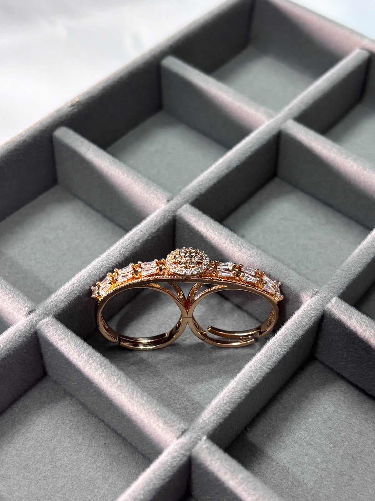 Rose Gold Crystal Double Finger Ring for Women