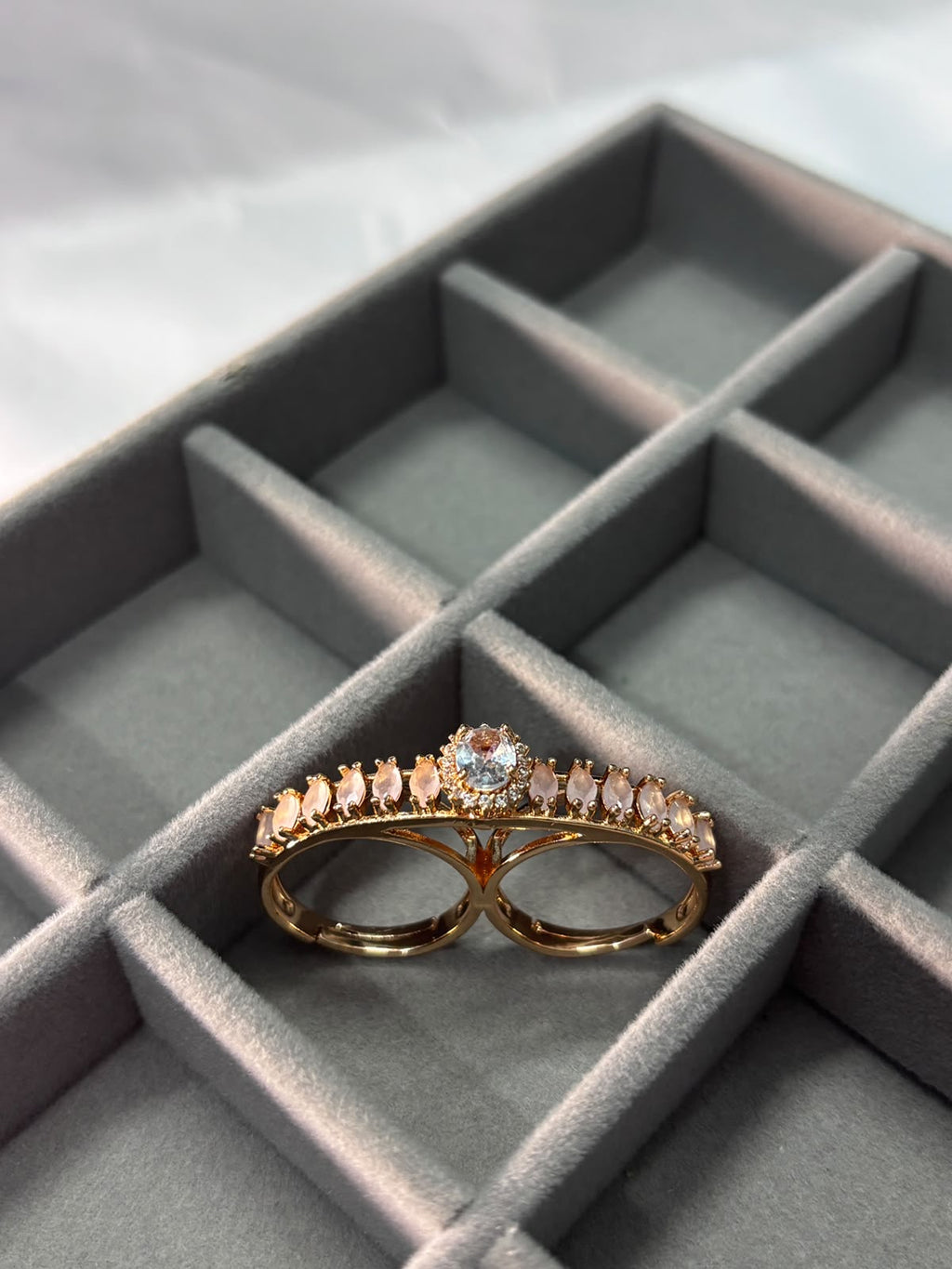 Rose Gold Crystal Double Finger Ring for Women