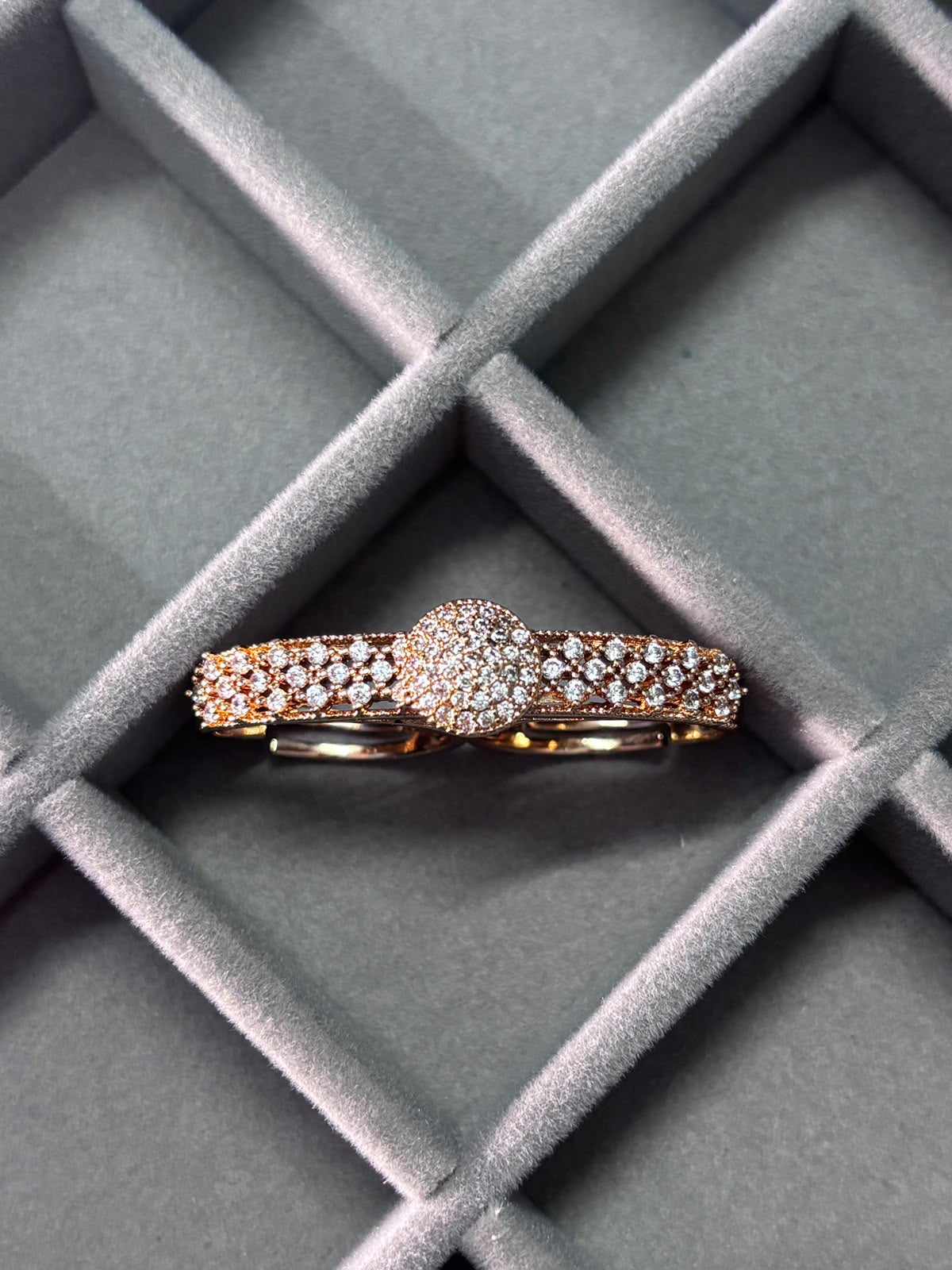 Rose Gold Crystal Double Finger Ring for Women