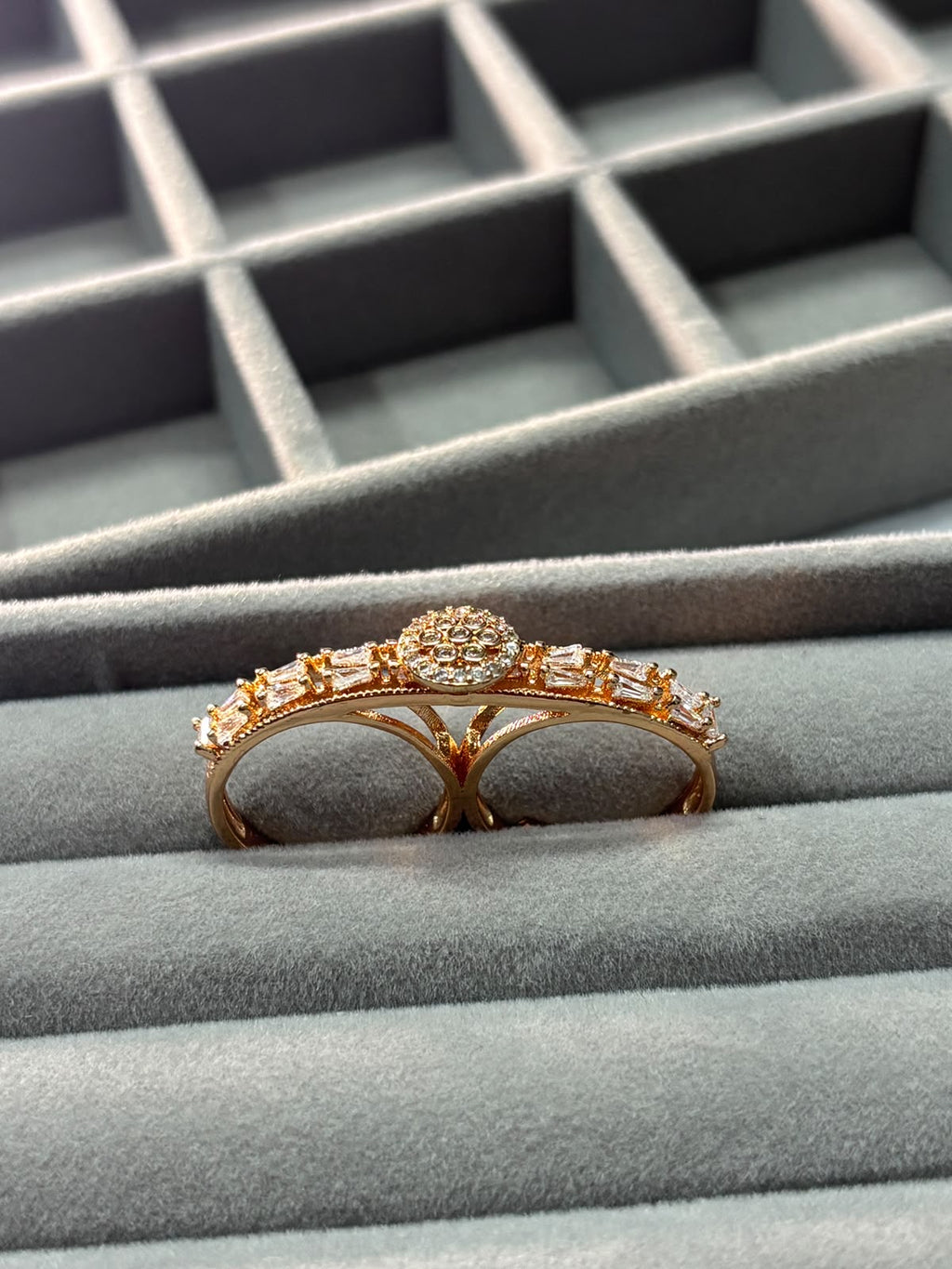 Rose Gold Crystal Double Finger Ring for Women