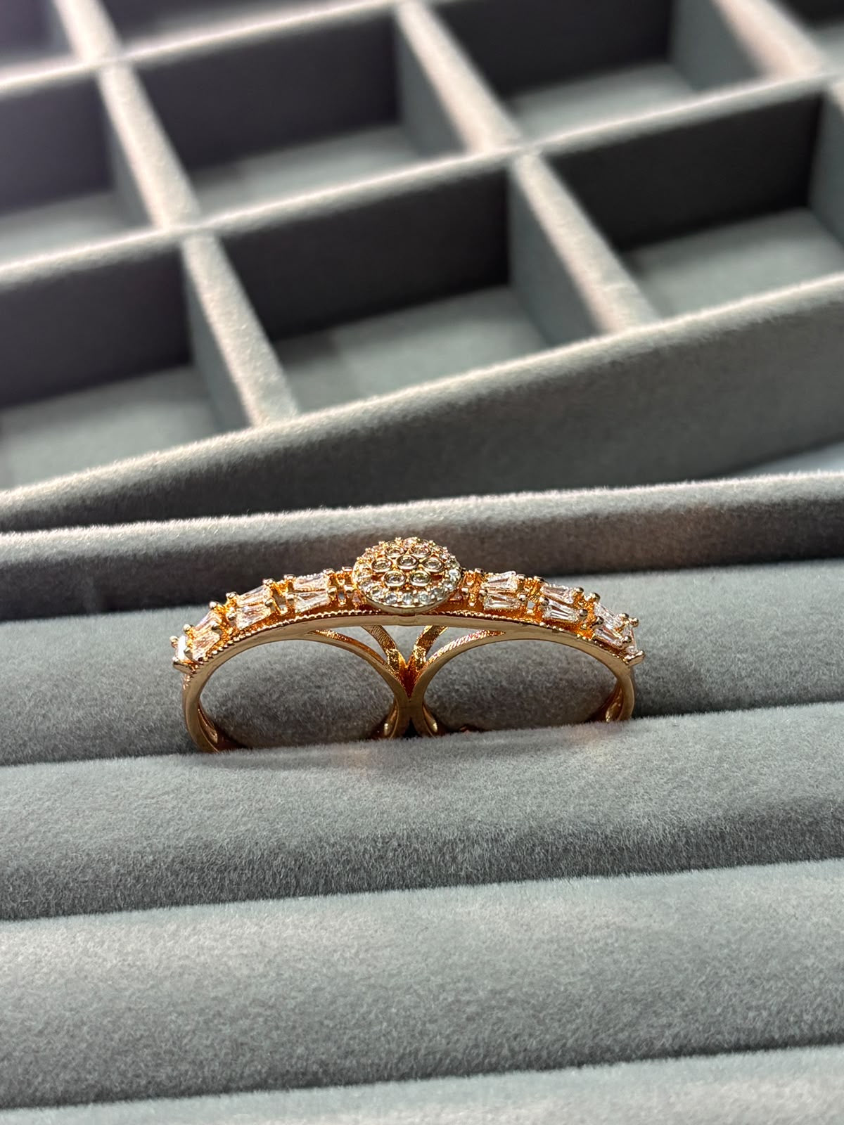 Rose Gold Crystal Double Finger Ring for Women