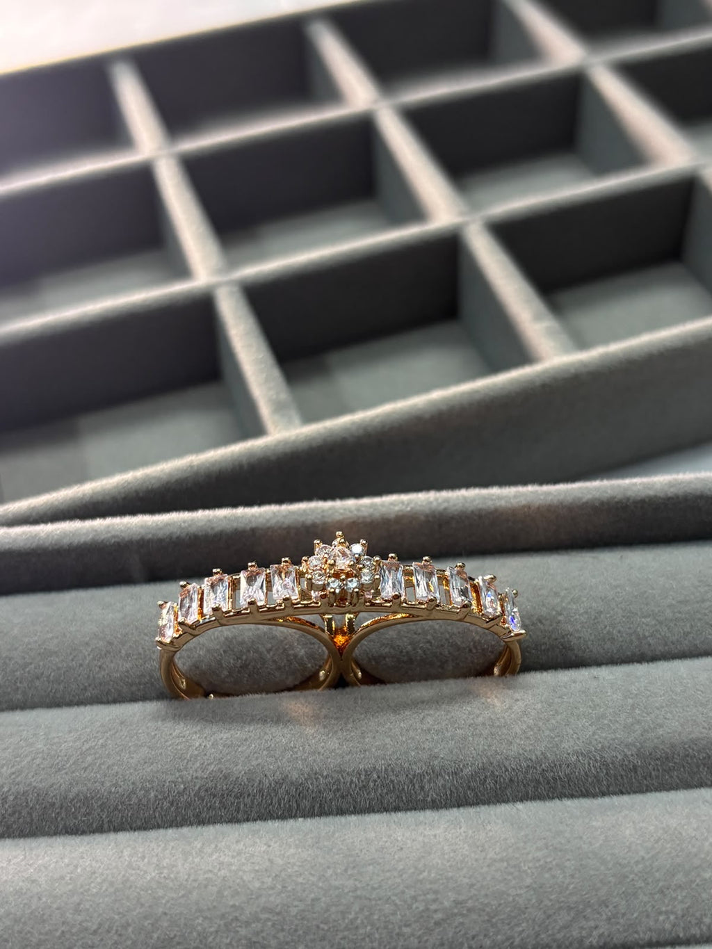 Rose Gold Crystal Double Finger Ring for Women