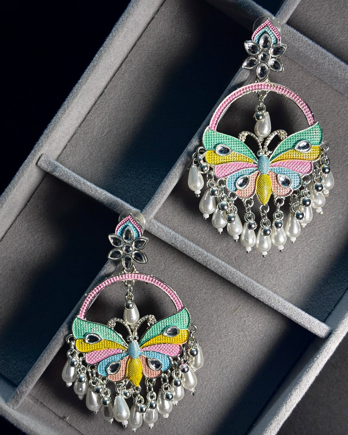 Multicolor Butterfly Pearl Drop Earrings 🦋✨