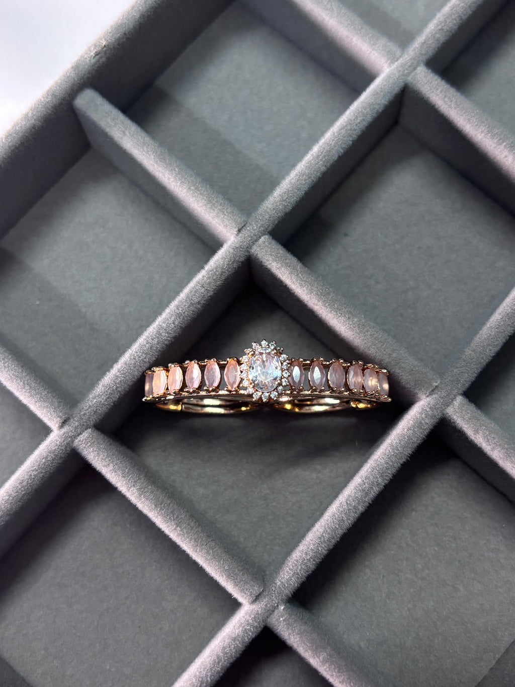Rose Gold Crystal Double Finger Ring for Women
