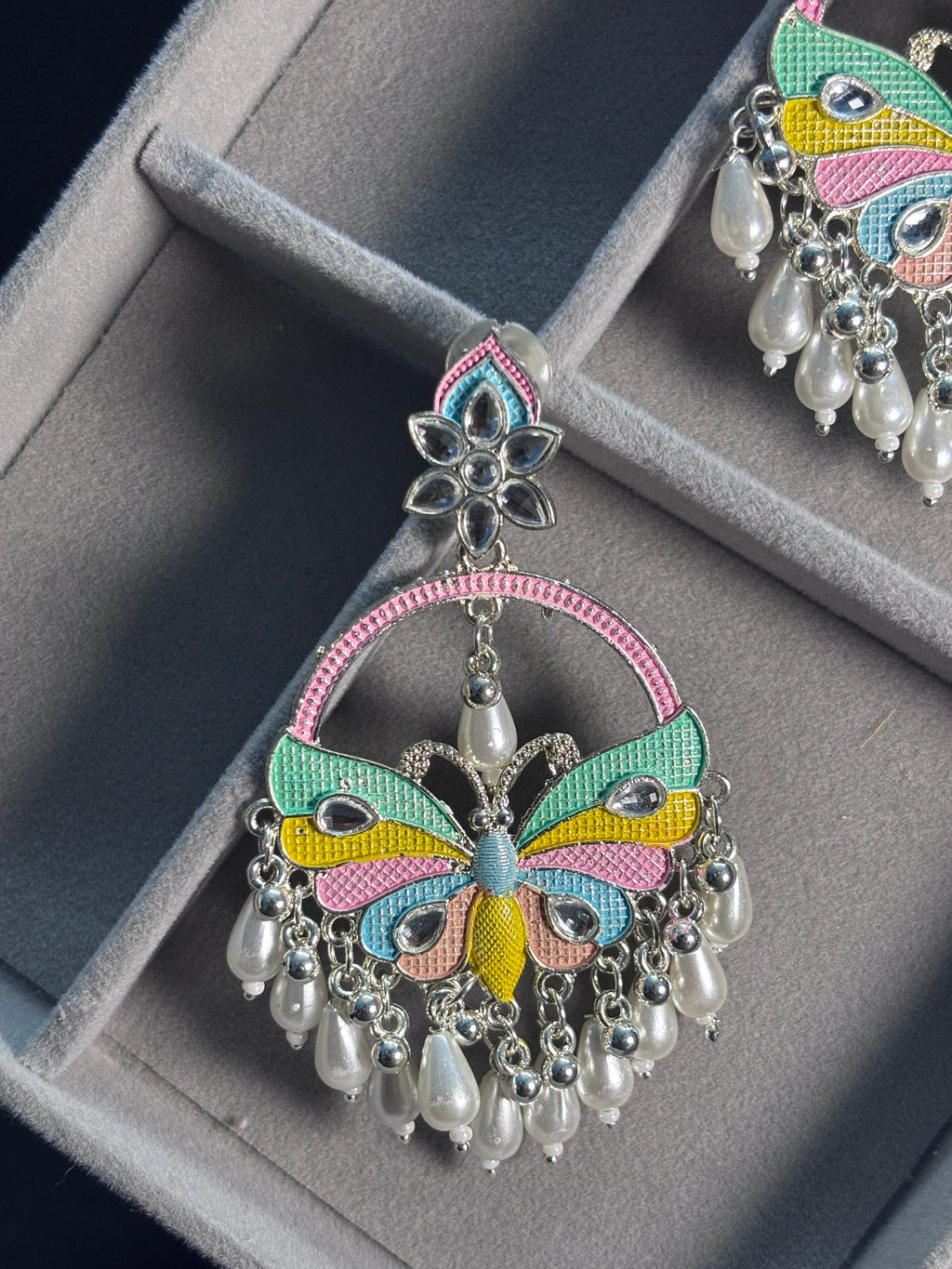 Multicolor Butterfly Pearl Drop Earrings 🦋✨