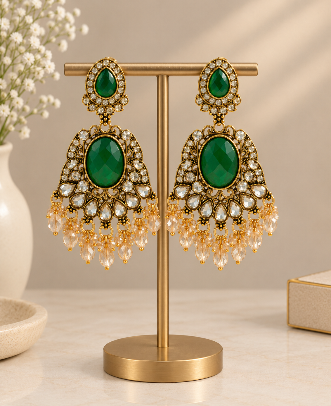 Royal Emerald Kundan Chandbali Earrings