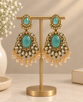 Royal Aqua Green Kundan Statement Earrings