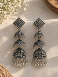 Oxidized Silver Layered Jhumka Earrings ✨