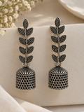 Oxidized Silver Leaf Jhumka Earrings 🌿✨