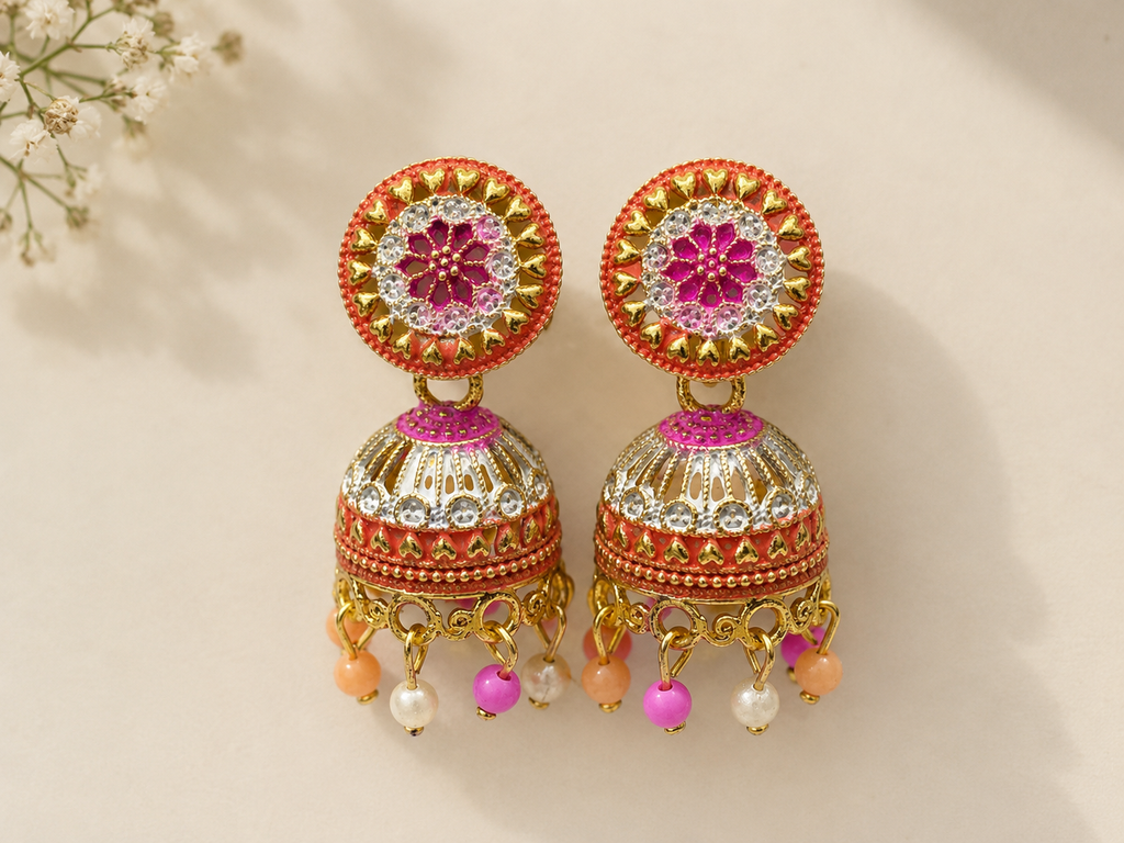 Royal Multicolor Meenakari Jhumka Earrings (Pack of 6)