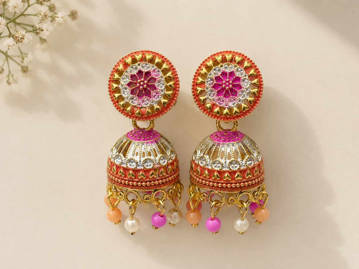 Royal Multicolor Meenakari Jhumka Earrings (Pack of 6)