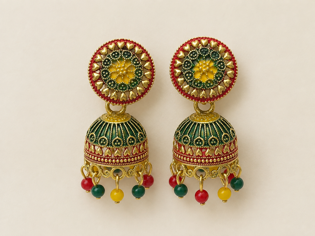 Royal Multicolor Meenakari Jhumka Earrings (Pack of 6)