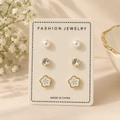 Elegant 3-Piece Pearl & Crystal Flower Stud Earrings Set
