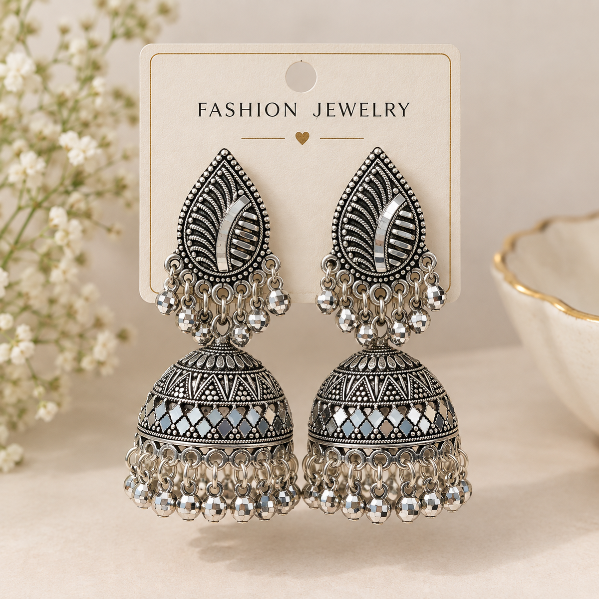 Antique Silver Oxidised Jhumka Earrings ✨