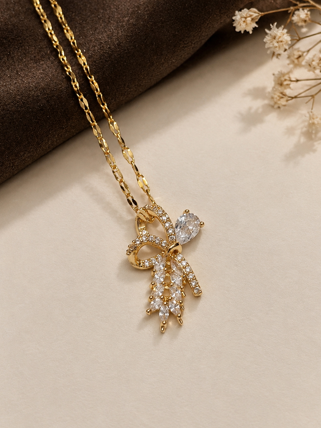 Elegant Crystal Bow Pendant Necklace