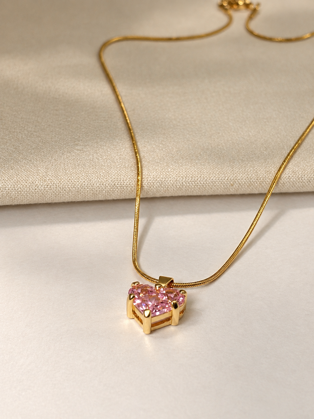 Pink Heart Crystal Pendant Necklace 💗