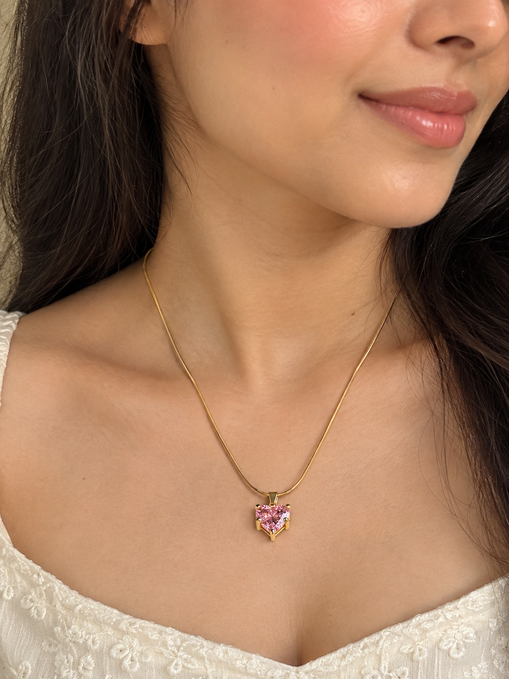 Pink Heart Crystal Pendant Necklace 💗