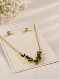 Emerald & Amethyst Floral Necklace & Stud Earrings Set 💚💜