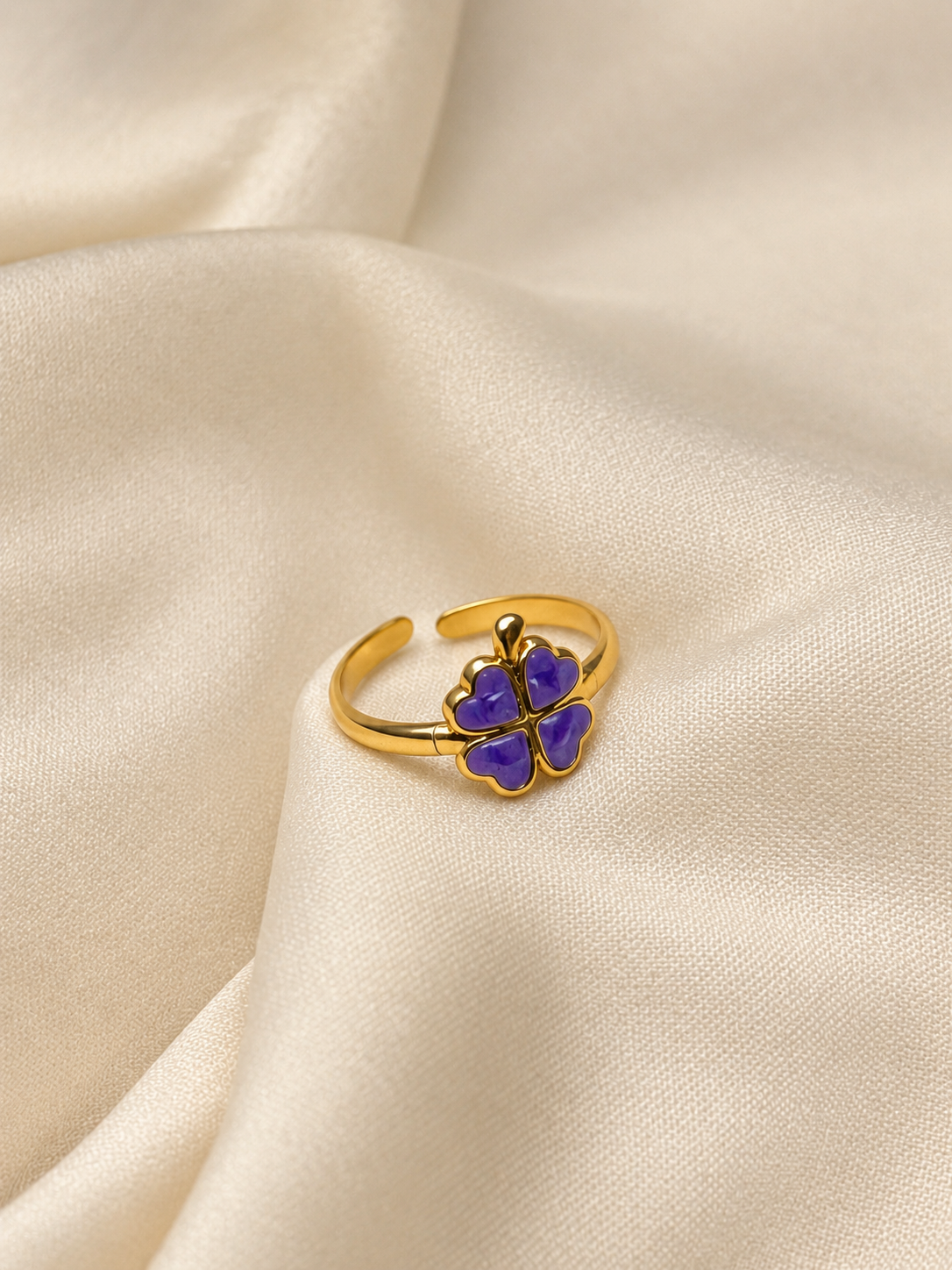 Purple Clover Gold Open Ring 🍀