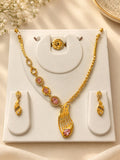 Gold-Plated Pink Stone Necklace, Earrings & Ring Jewellery Set | Elegant Party & Festive Wear