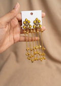 Antique Gold-Plated Kashmiri Long Chain Ghungroo Earrings with Stones