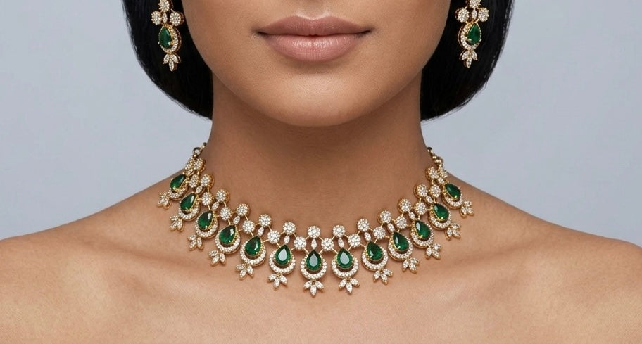 Elegant Green Stone Necklace Set