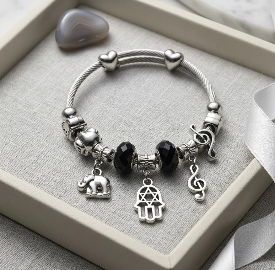 Charm Bracelet with Colorful Beads & Cute Hanging Charms