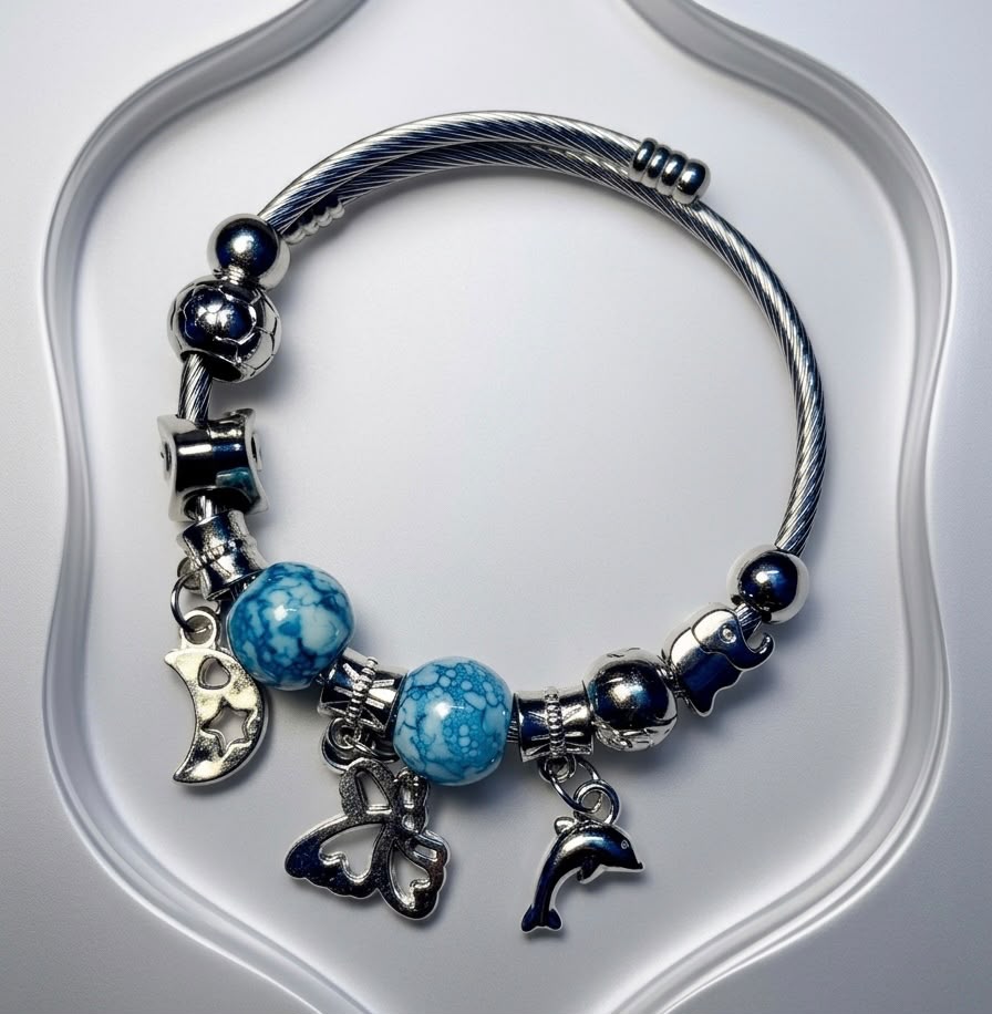 Charm Bracelet with Colorful Beads & Cute Hanging Charms