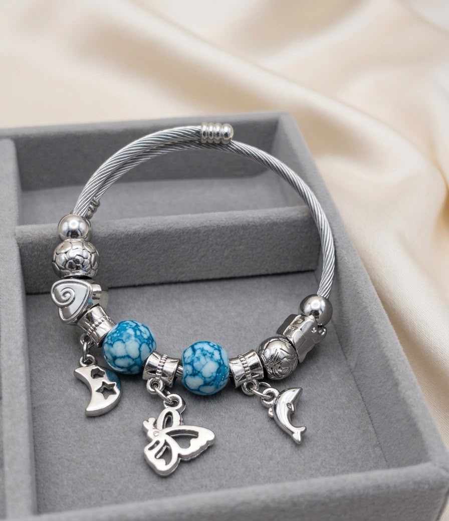 Charm Bracelet with Colorful Beads & Cute Hanging Charms