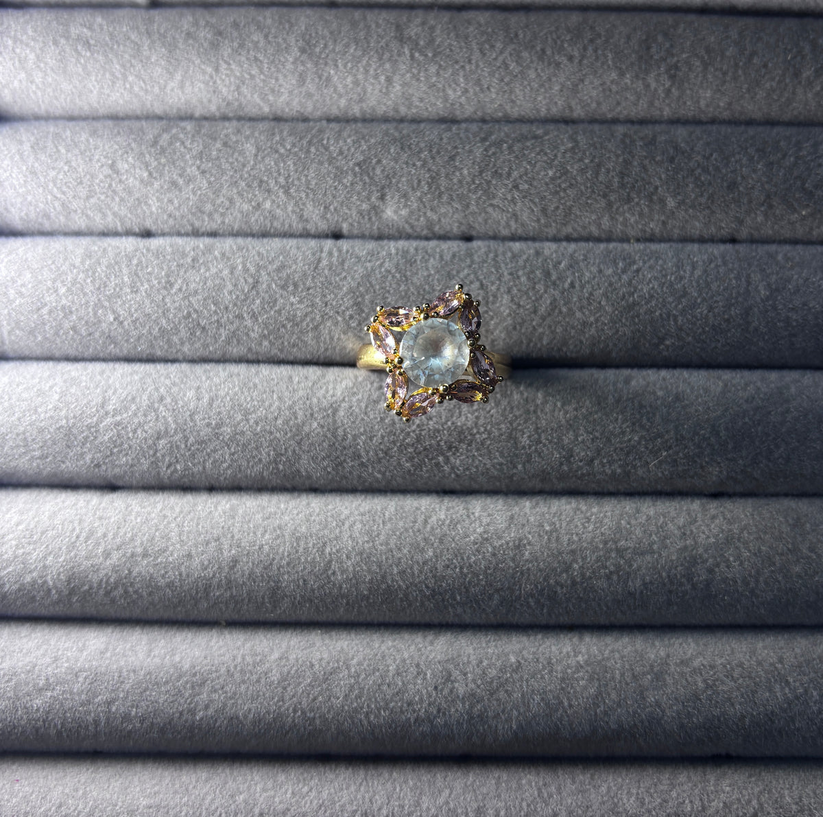 Rose Gold Layered Floral Solitaire Ring