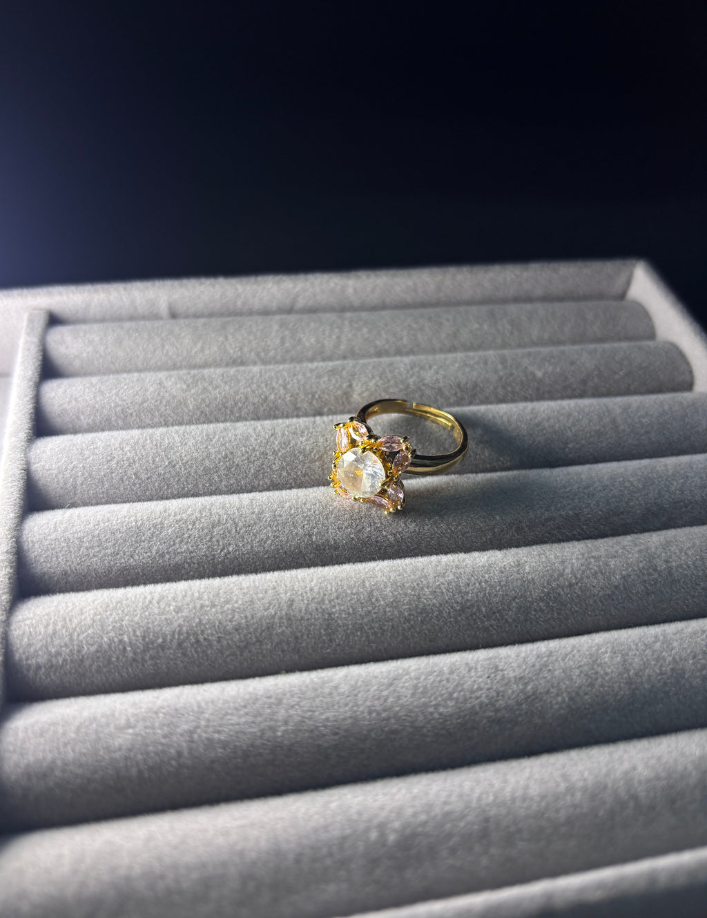 Rose Gold Layered Floral Solitaire Ring