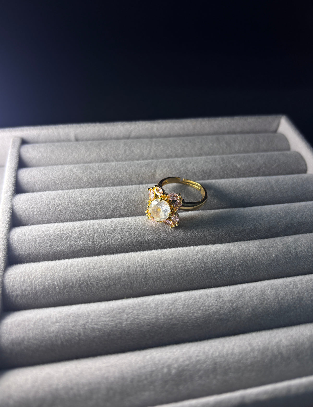 Rose Gold Layered Floral Solitaire Ring