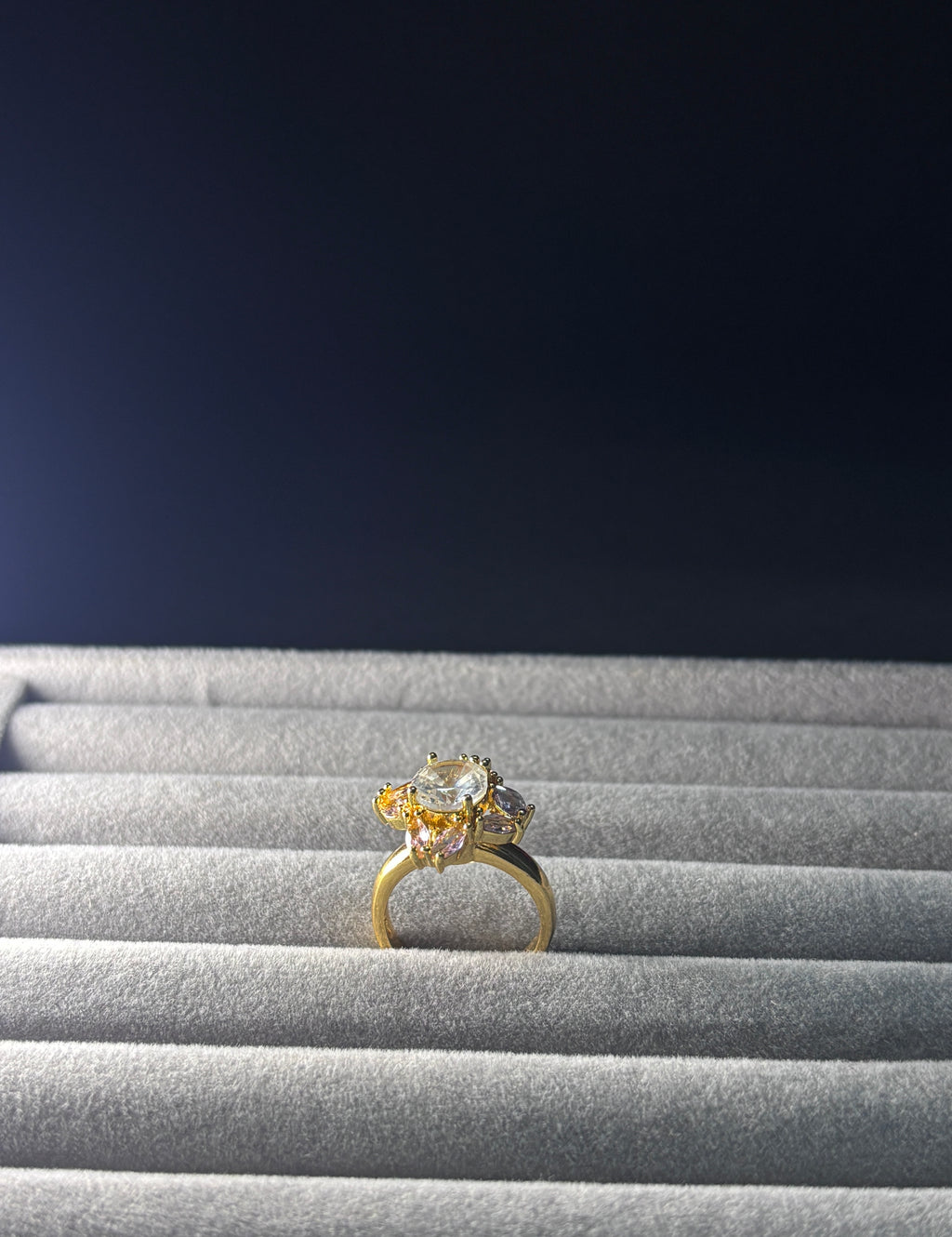 Rose Gold Layered Floral Solitaire Ring