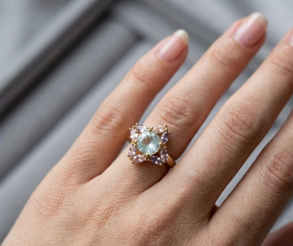 Rose Gold Layered Floral Solitaire Ring