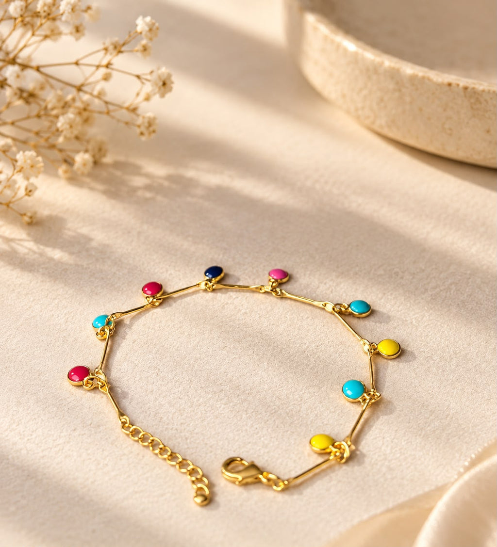 Gold-Plated Multi-Color Enamel Charm Bracelet