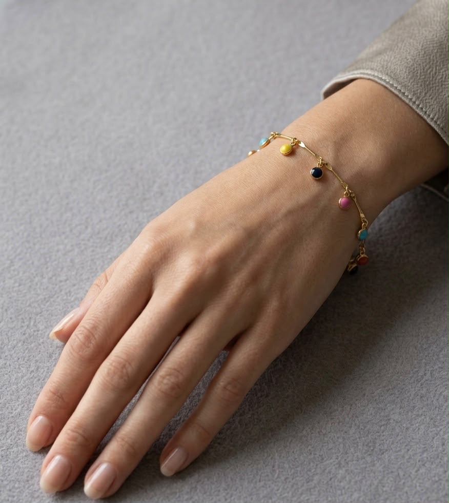 Gold-Plated Multi-Color Enamel Charm Bracelet